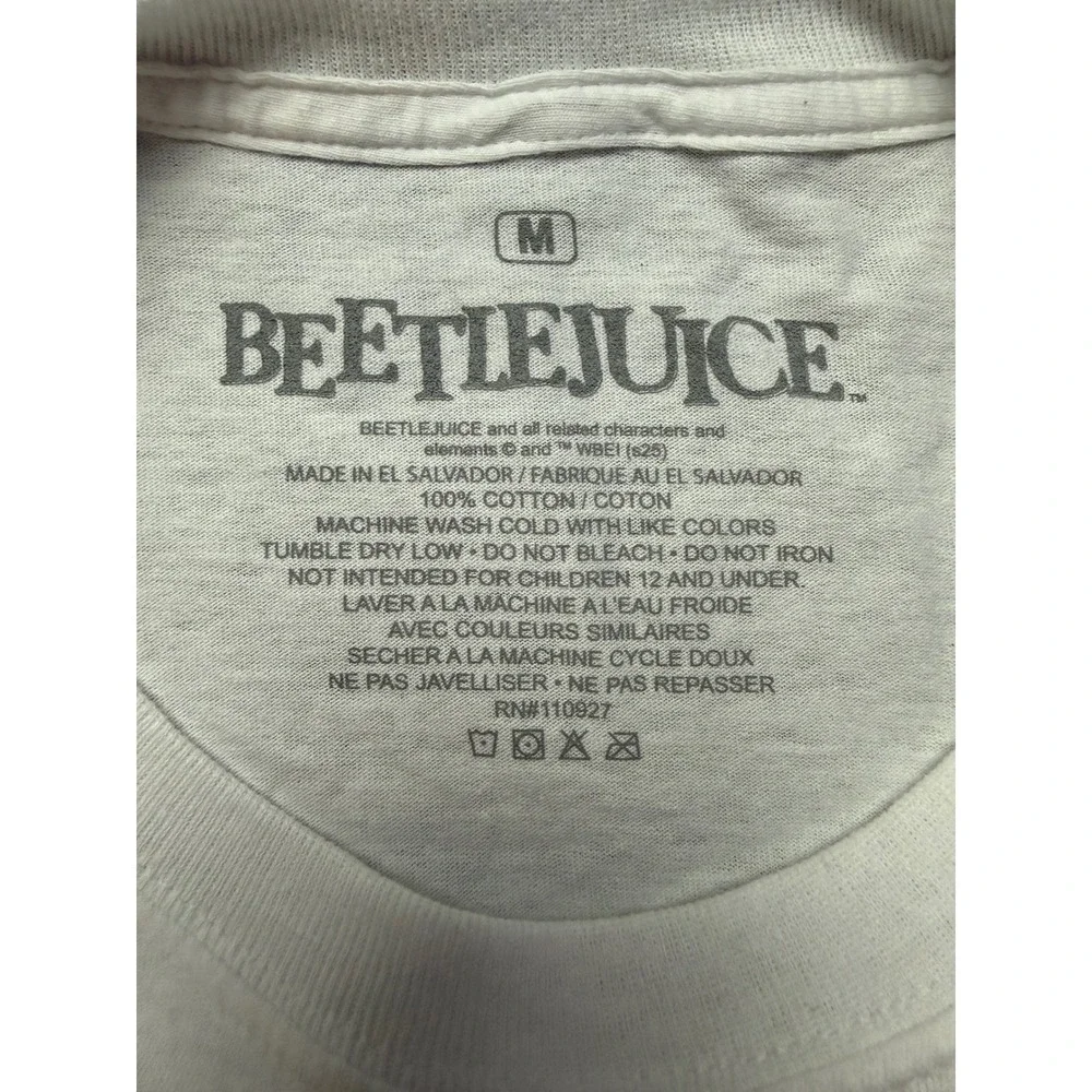 Beetlejuice Graphic Long Sleeve T-Shirt Mens Medium White Tombstone Movie Tee